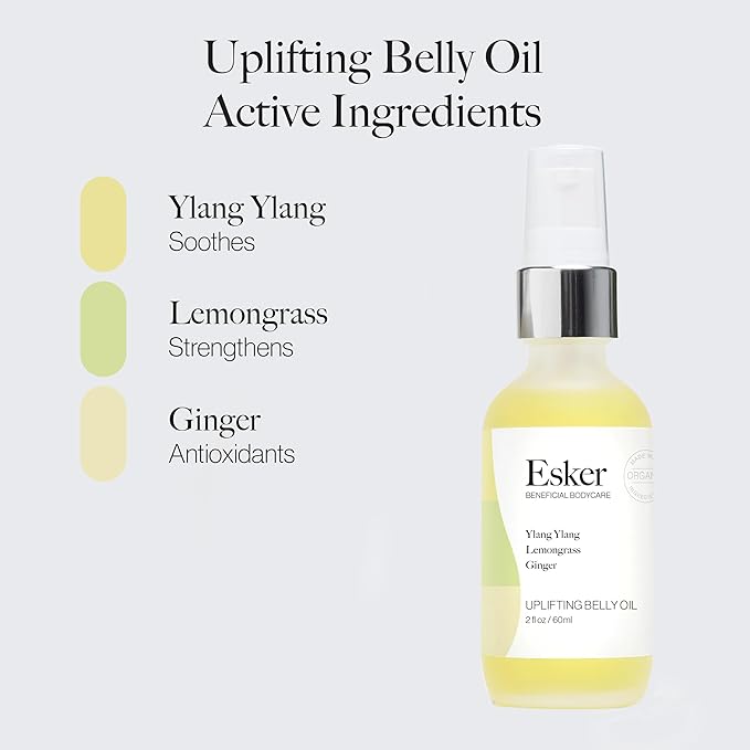 ESKER Natural Uplifting Belly Oil | (2.0oz) | Plant-Based Formulated with Antioxidants Promoting Deep Hydration and Cell Regeneration | Skin Stays Nourished and Resilient During Pregnancy-Velvo Beauty