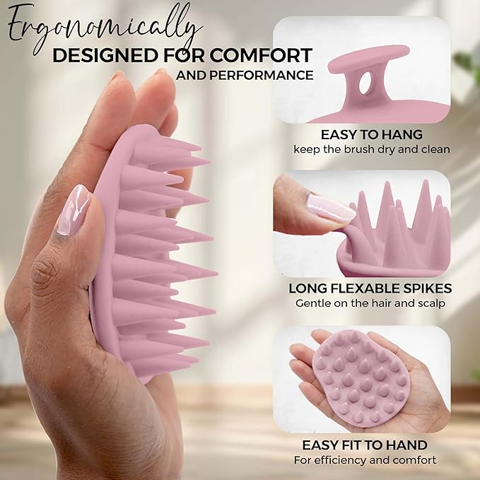 Fiora Naturals Scalp Massager Shampoo Brush - Silicon Scrubber & Exfoliator for Dandruff Removal and Hair Growth, Brush for Wet & Dry Hair, for Men, Women, Kids - BPA Free-Velvo Beauty