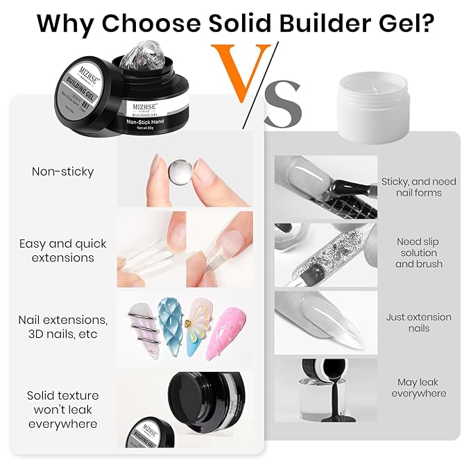 MIZHSE 30g/1oz Solid Builder Gel for Nails and 15g 3D Painting Gel, Clear Hard Gels for Nails Sculpting Nails Art Soak Off U V LED Builder Salon Home DIY Manicure-Velvo Beauty