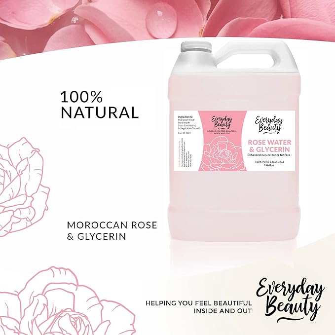 Rose Water & Glycerin Enhanced Facial Toner - 1 Gallon Bulk Alcohol-Free Vegan All Natural Refreshing for Face and Hair - Uplifts, Calming & Soothing for All Skin Types-Velvo Beauty