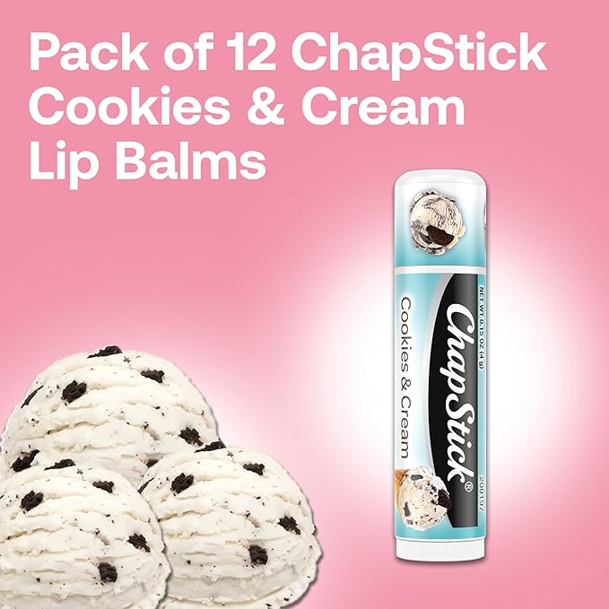 ChapStick Ice Cream Social, Party Favor Lip Balm Pack - Cookies & Cream - 0.15 Oz x 12 Sticks-Velvo Beauty
