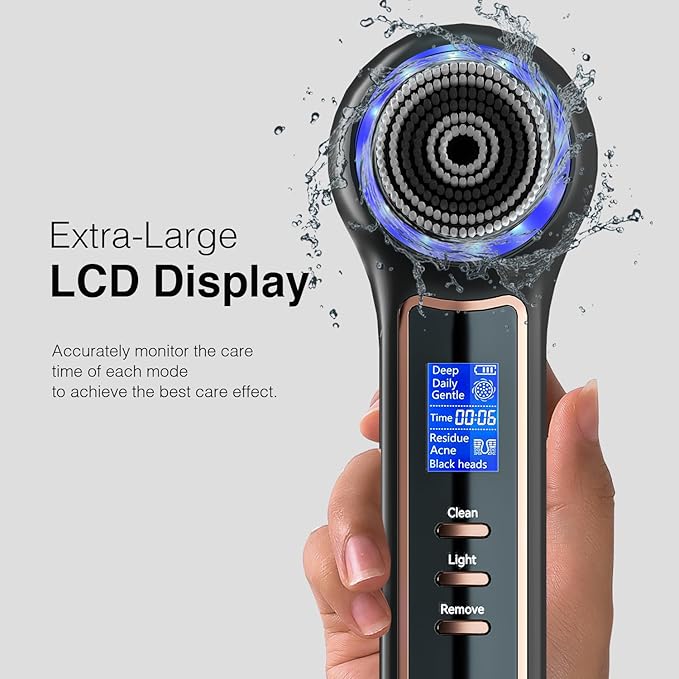 Face Scrubber Exfoliator with LCD Screen,Rechargeable Facial Cleansing Brush IPX7 Waterproof 3 in 1 Blackhead Remover Vacuum for Exfoliating,Massaging and Deep Pore Cleansing-Velvo Beauty