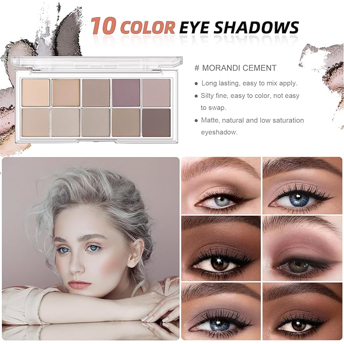 All in One Makeup Kit - Makeup Set for Women, Girls & Teens, Include 10 Colors Eyeshadow Palette, Lip Gloss, Eyebrow & Eyeliner Pencil, Waterproof Mascara, 6 Pcs Makeup Brushes (Morandi Cement)-Velvo Beauty