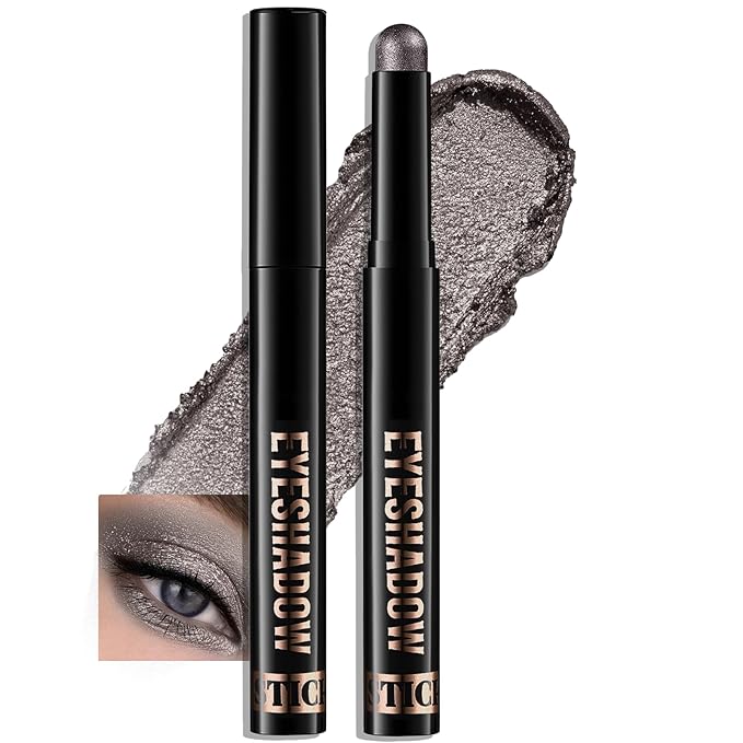 Dark Taupe Shimmer Eyeshadow Stick, Waterproof Cream Eye Shadow Pencil Long-Lasting Crease-Proof Glitter Eyeshadow Crayon Smooth High Pigmented Highlighter Neutral Eye Shadow Liner Makeup-Velvo Beauty