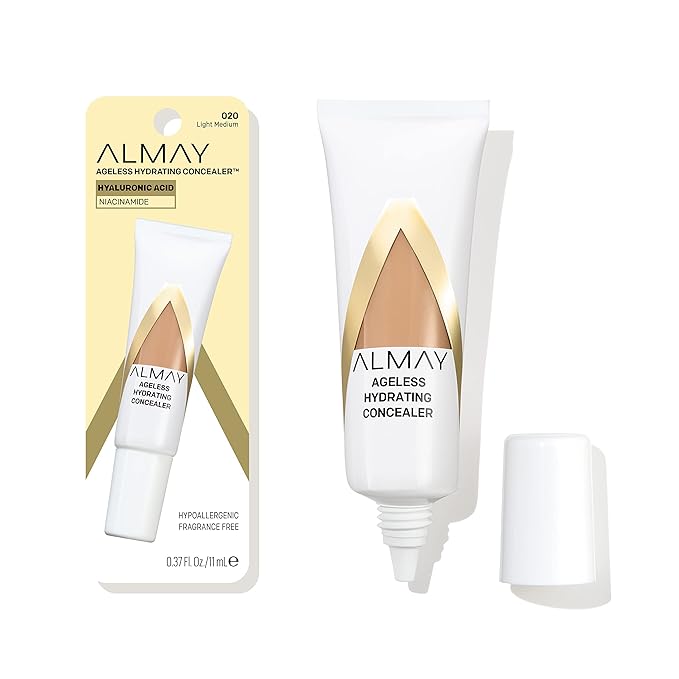 Almay Anti-Aging Concealer, Face Makeup with Hyaluronic Acid, Niacinamide, Vitamin C & E, Hypoallergenic, -Fragrance Free, 020 Light Medium, 0.37 Fl Oz (Pack of 1)-Velvo Beauty