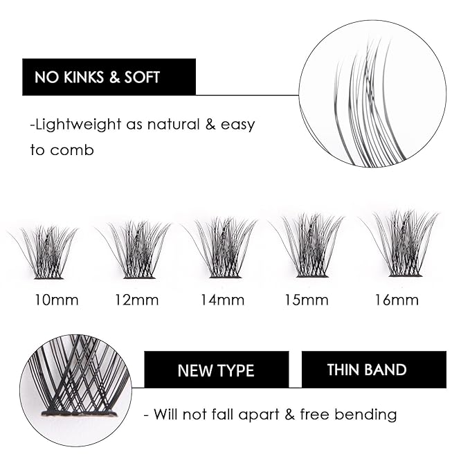 Cluster Lashes 72 Individual Lashes Clusters Eyelash Extensions False Eyelashes DIY Lash Extension Kit Reusable False Eyelashes Natural Look Mix 10-16mm C D Curl-DM17-Velvo Beauty
