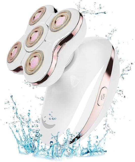 Electric Razors for Women: Rechargeable Shaver with Detachable Head - 5D Wet and Dry Lady Hair Remover for Legs and Hand (Gold)