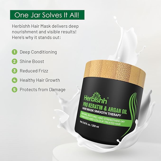 Herbishh Argan Hair Mask-Deep Conditioning & Hydration For Healthier Looking Hair for very Dry, Weak, Stressed Out Hair, No Sulphates, No Parabens-Velvo Beauty