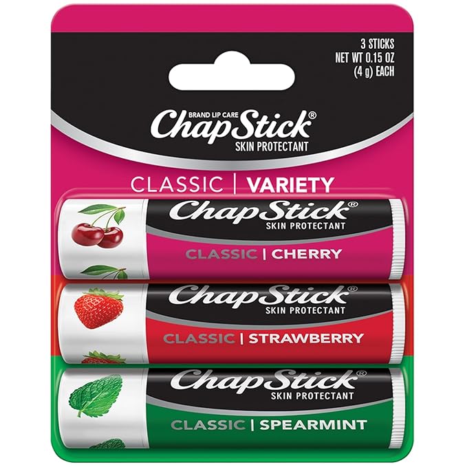 ChapStick Lip Care Set, Classic Collection 3-Pack – Spearmint, Cherry, and Strawberry Lip Balm, 0.15 Ea-Velvo Beauty