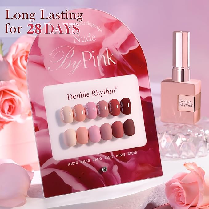 Double Rhythm 6 Pcs 15 ML Gel Polish Set Same Color Same Bottle Soak Off Gel Polish Kit Nail Art Manicure Salon DIY at Home for Women (Burgundy Red Nude Pink Purple Beige-T6-3)-Velvo Beauty