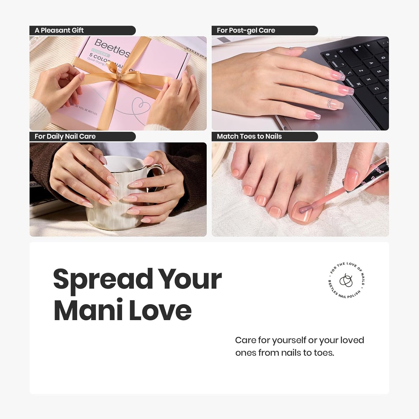 Beetles Pink Nail Polish Set, 5 Colors Nude Pink Jelly Collection Quick Dry Long Lasting Nail Polish Base & Top Coat and Cuticle Serum Kit Spring DIY Care for Nail Home Gift Sets For Women-Velvo Beauty