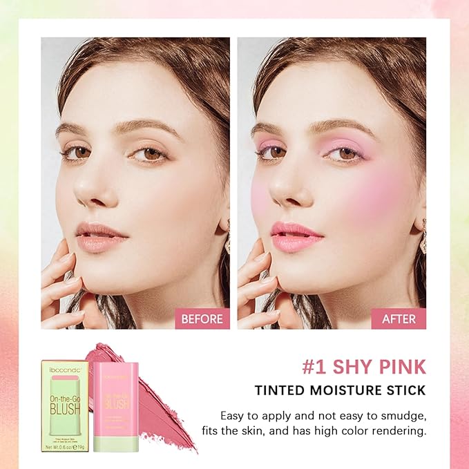 MEICOLY Multi Use Makeup Blush Stick,On-the-Go 2-in-1 Lip Cheek Cream Blush Stick,Waterproof Solid Face Blush Makeup Cheek Tint,Natural Matte Blush Stick for Cheeks,Tinted Moisture Stick,01 Shy Pink-Velvo Beauty
