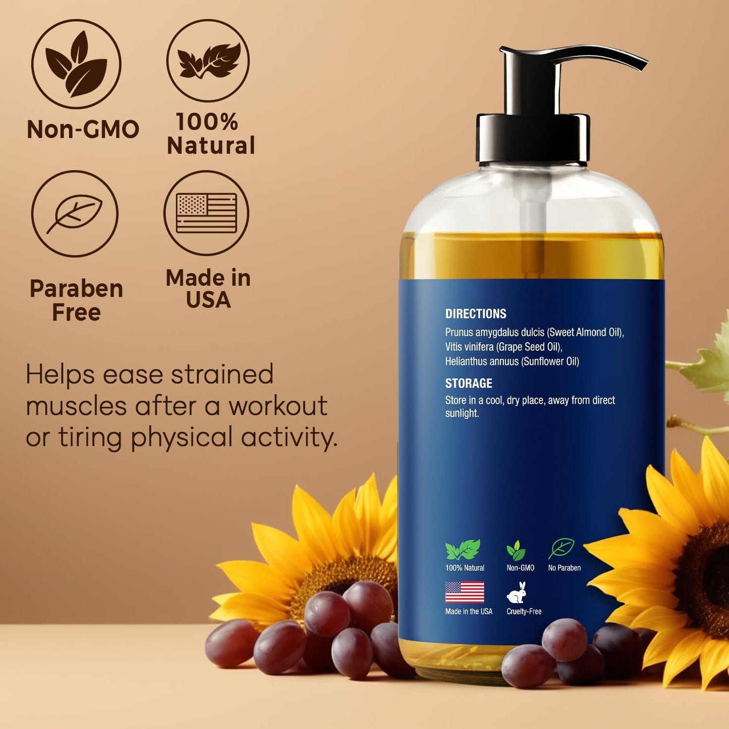 Unscented Massage Oil for Massage Therapy 8 fl oz - Refreshing and Relaxing - Natural Oils with Sweet Almond, Grape Seed and Sunflower Oil - for Men and Women - Nexon Botanics-Velvo Beauty