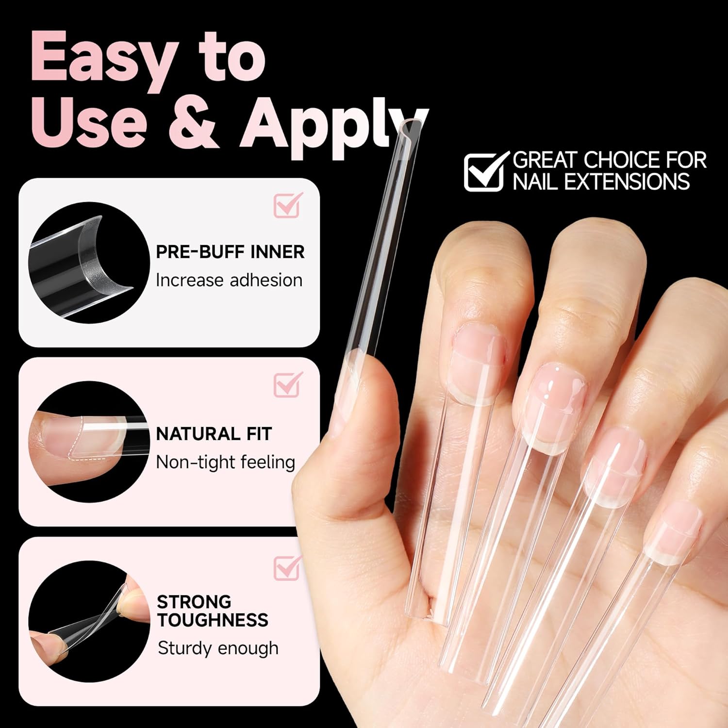 UNA GELLA 312PCS XXXL Nail Tips Square No C Curve, Extra Long Half Cover Long Straight Gel Nail Tips 12 Sizes Press on Nails Square for Acrylic Nails Professional for Nail Salon and DIY-Velvo Beauty