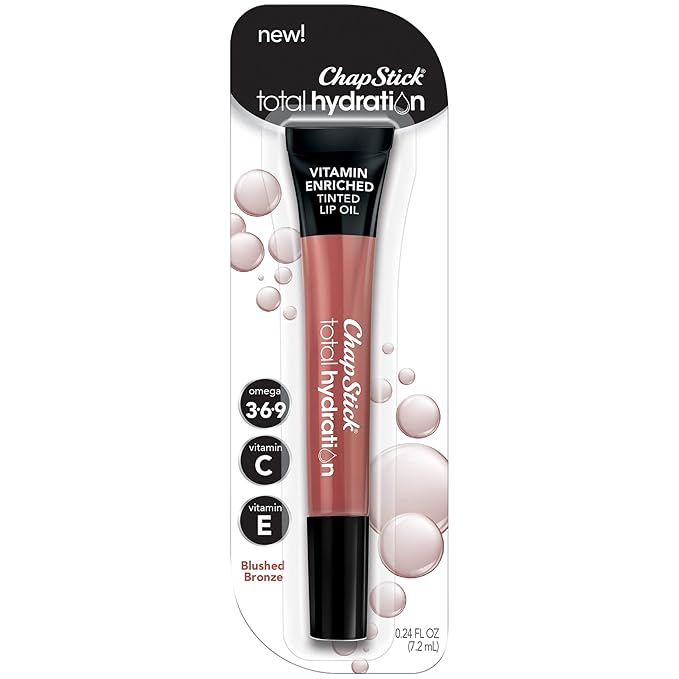 ChapStick Total Hydration Vitamin Enriched Blushed Bronze Tinted Lip Oil Tube, Lip Care - 0.24 Oz-Velvo Beauty