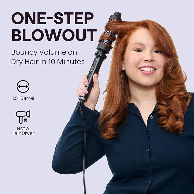 Wavytalk Thermal Brush, 1 1/2 inch Heated Round Brush with Detachable Head, Velvet Pouch and Dual Voltage for Travel, Easy to Create Blowout Look, Classic Black-Velvo Beauty