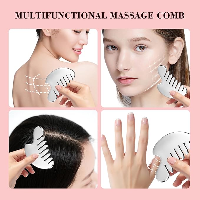 Gua Sha Facial Tool and Face Roller Set, Stainless Steel Lymphatic Drainage Massager for Face, Head, Eyes, Chin and Jaw, Lifting, Massage Scraping with Travel Pouch-Velvo Beauty