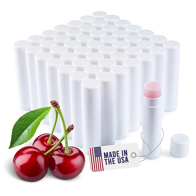 Lip Balm Bulk Unlabeled - Made in USA Bulk Chapstick - Natural Ingredients Vitamin E Shea Butter - Custom Chapstick Bulk For Party & Wedding Favors (50 Count, Cherry)-Velvo Beauty