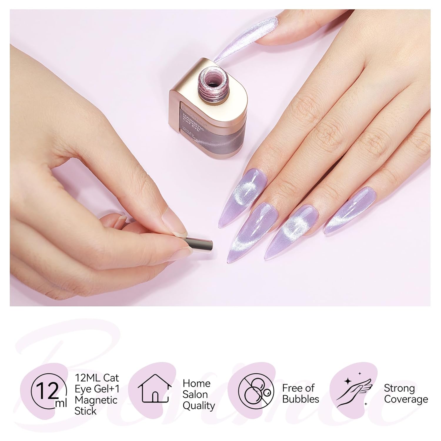 Cat Eye Gel Nail Polish 12ML, Lavender Purple Smoothie Magnetic Gel Polish Holographic Shimmer Glitter Cats Eye Nail Polish with Magnet Stick Soak Off UV Nail Art Varnish-Velvo Beauty