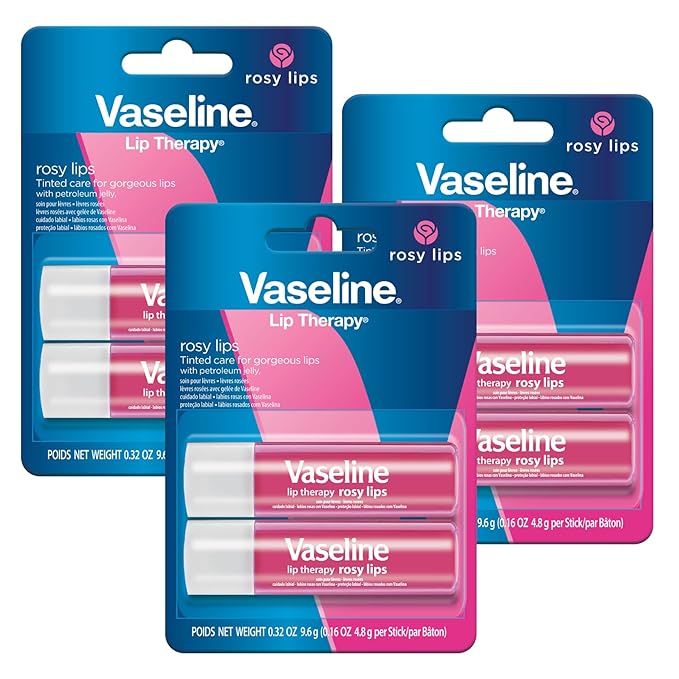 Vaseline Lip Therapy Care Rosy, Fast-Acting Nourishment, Ideal for Chapped, Dry, Cracked, or Damaged Lips, Lip Balm, 3-Pack of 2, 0.16 Oz Each, 6 Lip Balms-Velvo Beauty