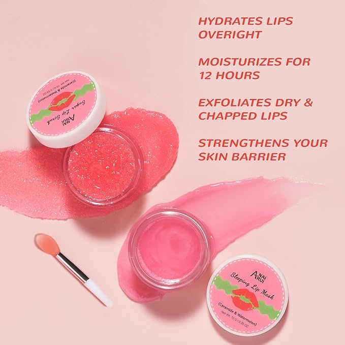 Lip Mask Set, Lip Scrub & Lip Butter, Overnight Lip Treatment Set Enriched With Skin Softening Ceramide & Watermelon and Hydrating Shea Butter, For A Softer & Smoother Pout-Velvo Beauty