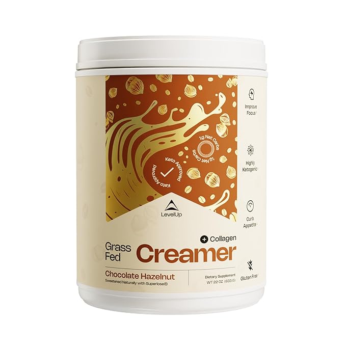 LevelUp Creamer, with Energizing MCT Oil and Collagen Peptides, Keto Coffee Creamer, Supports Natural Energy & Ketone Production - Chocolate Hazelnut, 22 oz-Velvo Beauty