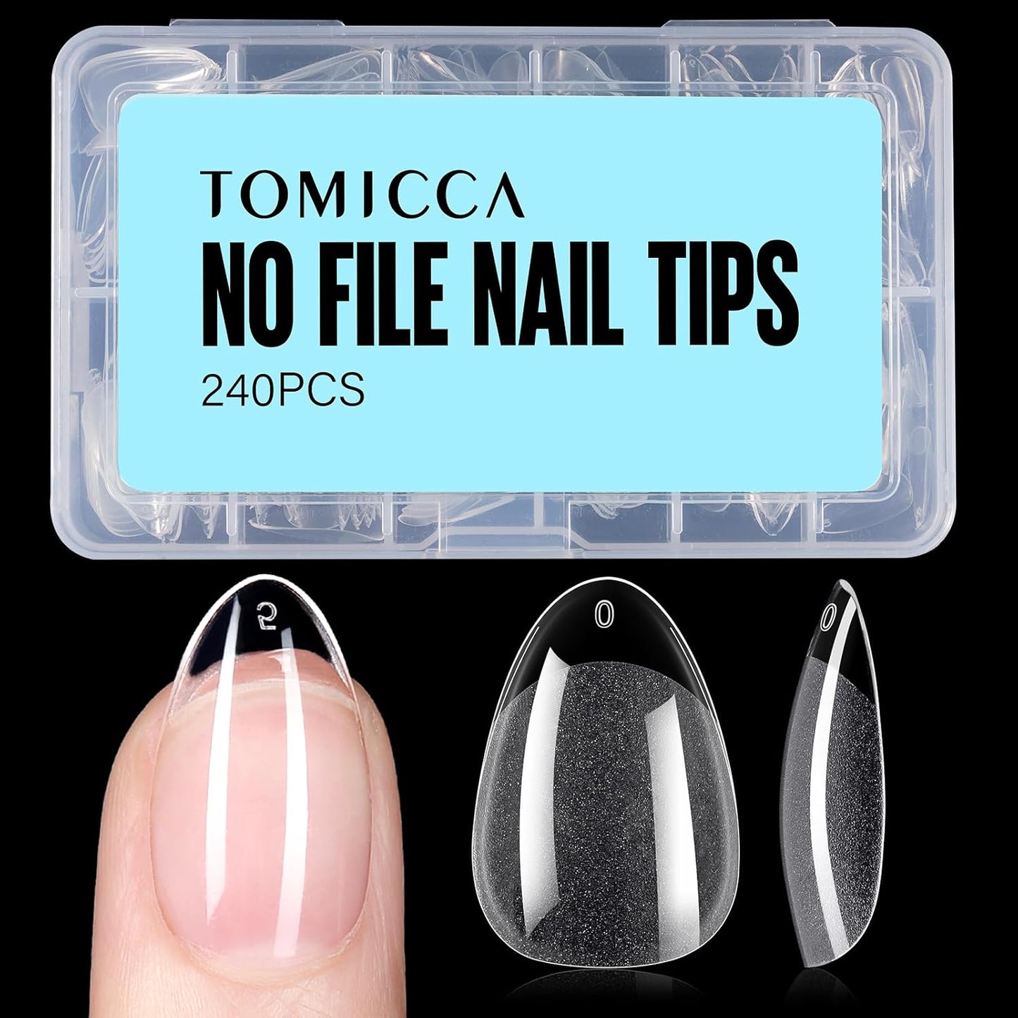 TOMICCA Short Almond Nail Tips, 240Pcs Half Matte Soft Acrylic Nail Tips, 12 Sizes Acrylic Pre-Shaped Nails, Full Cover False Nails Almond Press on Nails Short Fake Nails for Extension Nail-Velvo Beauty
