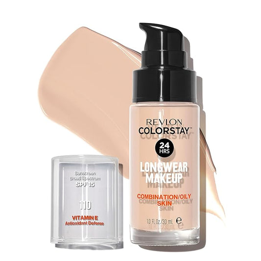 Revlon Liquid Foundation, ColorStay Face Makeup for Combination & Oily Skin, SPF 15, Medium-Full Coverage with Matte Finish, Ivory (110), 1.0 oz-Velvo Beauty