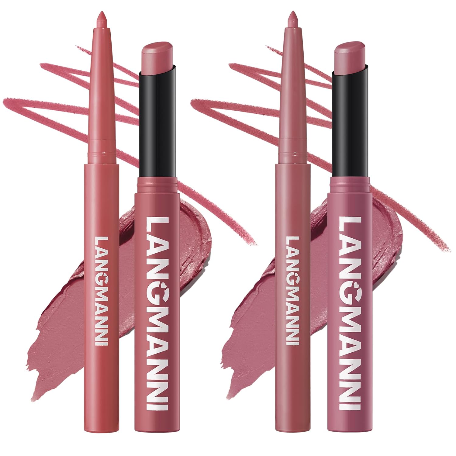 Jolilab 4Pcs Lip Set: 2 Colors Lip Liner+2 Colors Lipstick, Matte/Creamy,Smooth Creamy Texture,Long-Lasting,Bold/Nude Shades for Daily/Party, Vegan, Gift for Makeup Lovers.(#07+08)-Velvo Beauty