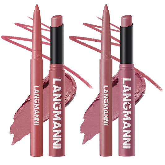 Jolilab 4Pcs Lip Set: 2 Colors Lip Liner+2 Colors Lipstick, Matte/Creamy,Smooth Creamy Texture,Long-Lasting,Bold/Nude Shades for Daily/Party, Vegan, Gift for Makeup Lovers.(#07+08)-Velvo Beauty