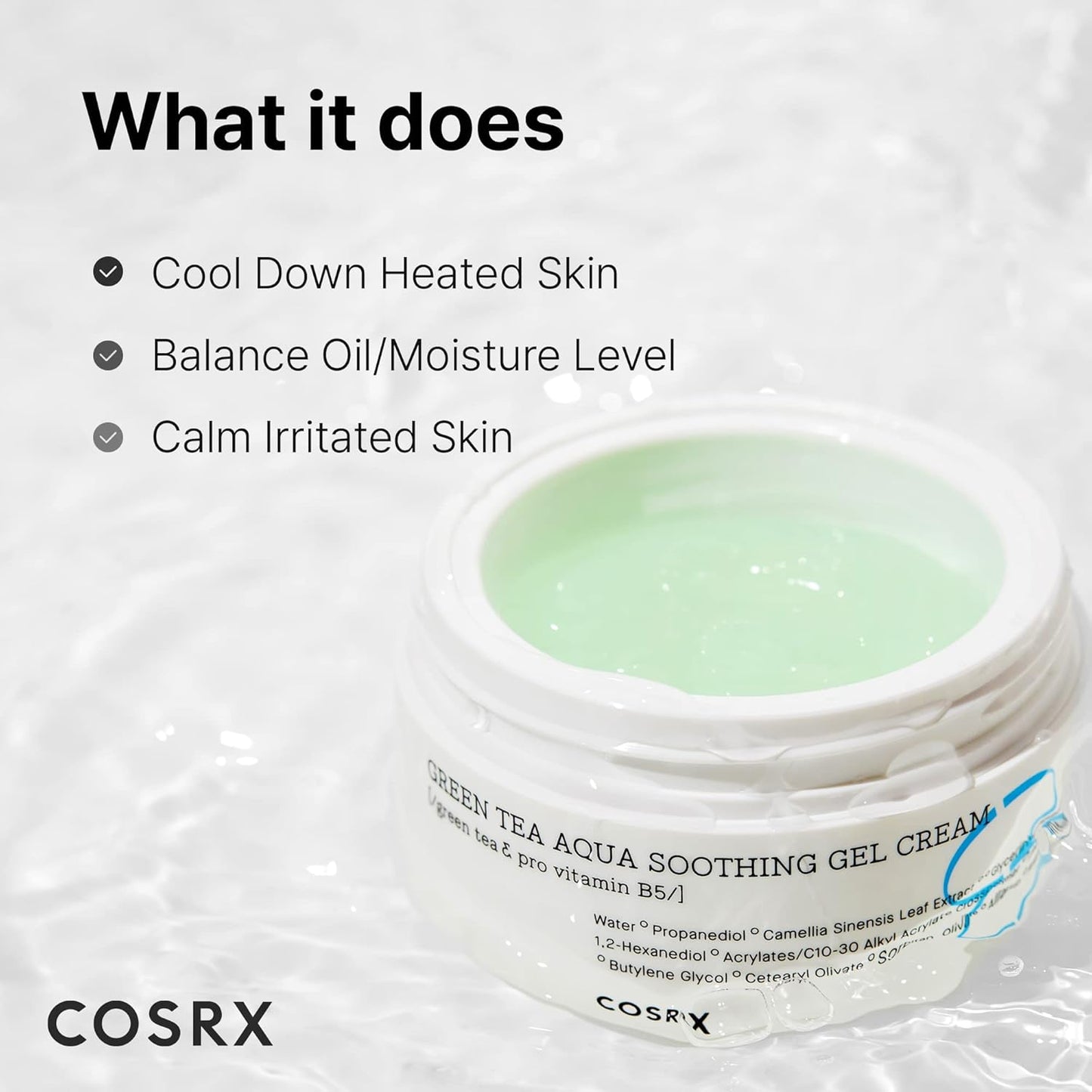 COSRX Hydrium Green Tea Aqua Soothing Gel Cream, 1.69 fl.oz / 50ml | Lightweight Daily Cream | Camelia, Aloe Gel | Korean Skin Care, No Animal Testing, Paraben Free-Velvo Beauty