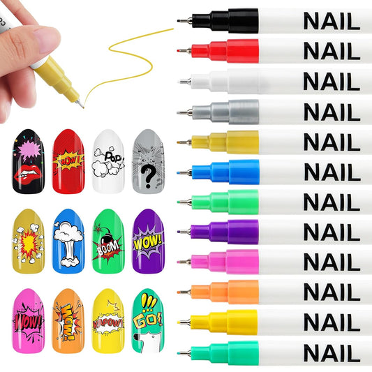 12 Color 3D Nail Art Pens Set, Kalolary Nail Point Graffiti Dotting Pen Drawing Painting Liner Brush for DIY Nail Art Beauty Adorn Manicure Tools-Velvo Beauty
