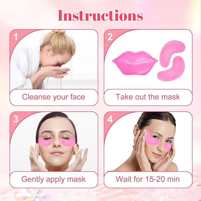 30 Pads Lip Masks & Eye Masks,Under Eye Mask Skincare,Crystal Collagen Lip Mask Sheet,Under Eye Patches for Puffy Eyes and Dark Circles,Moisturizing,Anti-Aging,Reducing Fine Lines,Pink-Velvo Beauty