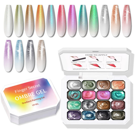 Sponge Pat Paint Nail Gel, Ombre Nails Gradient Gel Nail Blush Blooming Aura Nails Drawing Stripper Floral Painting DIY Nail Art, No Wipe, UV/LED Curing (16 Colors E)-Velvo Beauty