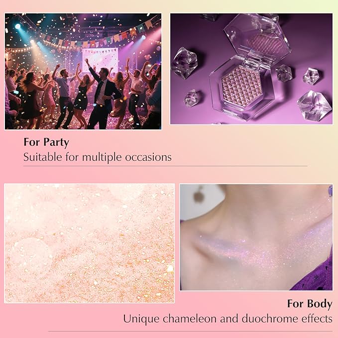 Rose Gold Glitter Eyeshadow Palette, Multichrome Chameleon Cream to Powder Eye Shadow, Color Shifting Holographic Eyeshadow Shimmer Inner Corner Eye Brightener Highlighter Makeup-Velvo Beauty