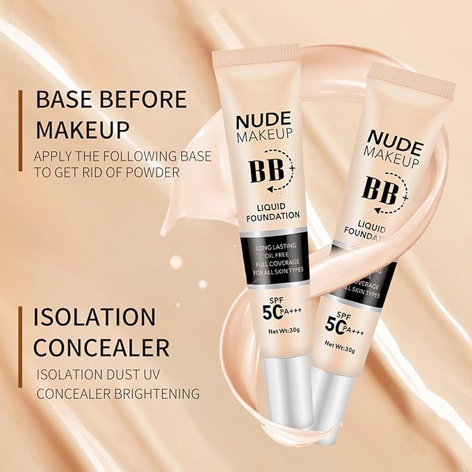BB Cream with SPF 50, BB Cream Full Coverage, Hide Pores Blemishes, Nude Makeup Base, Even Skin Tone, Long Lasting Oil Control, Hydration BB Cream, Natural Finish for All Skin Types (Ivory)-Velvo Beauty