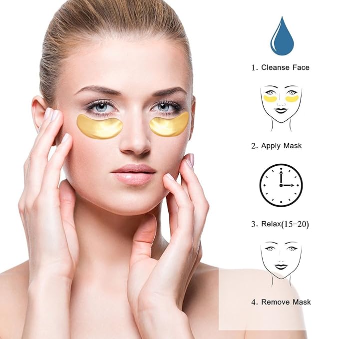 20 Pairs Gold Eye Mask Powder Crystal Gel Collagen Eye Pads For Anti-Aging & Moisturizing Reducing Dark Circles, Puffiness, Wrinkles-Velvo Beauty