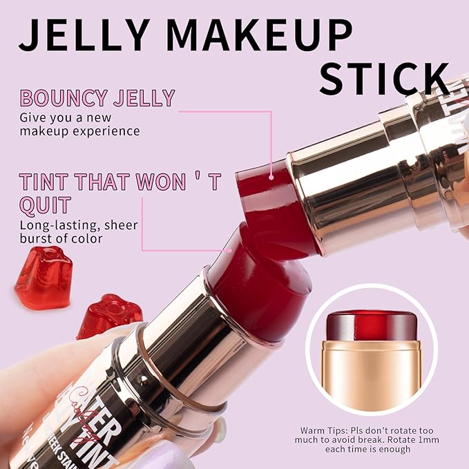 2PCS Jelly Blush Stick, Multi-Purpose Lip & Cheek Stick, Waterproof jelly tint, Moisturizing Cooling Water Jelly Tint Long Lasting cheek stain & lip tint for Women and Girls 01#-Velvo Beauty