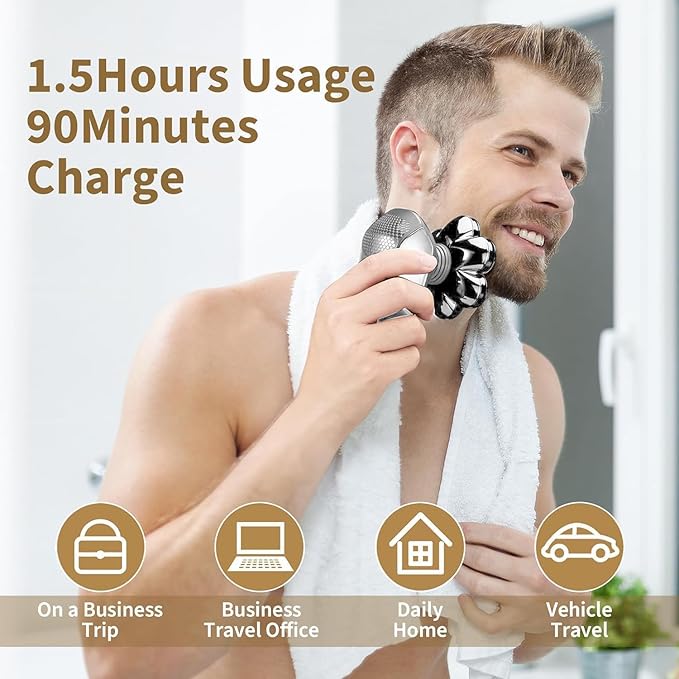 Detachable Head Shavers, SHPAVVER 5 in 1 Electric Razor IPX7 Waterproof for Bald Men, Wet Dry LED Display Rechargeable 7D Rotary Shaver Grooming Kit with Type C Charge A，Bright Silver-Velvo Beauty