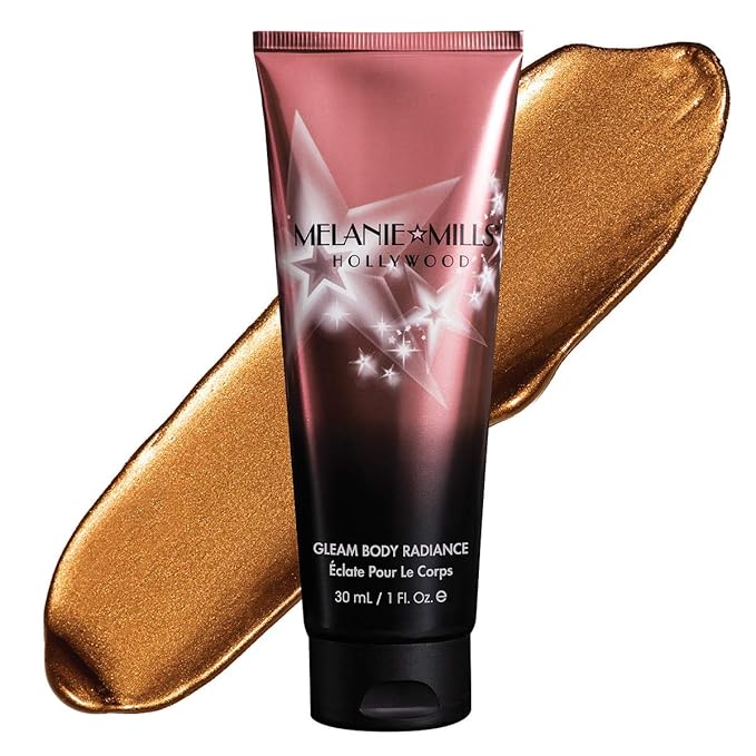 Melanie Mills Hollywood Gleam Body Radiance All In One Makeup, Moisturizer & Glow For Face & Body - Deep Gold, Mini 1 fl.oz.-Velvo Beauty