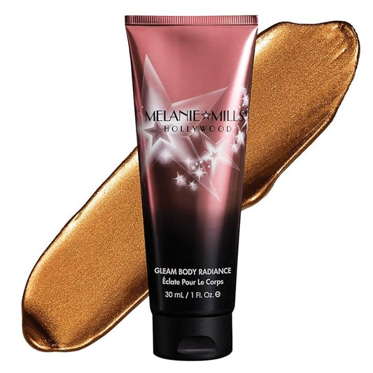 Melanie Mills Hollywood Gleam Body Radiance All In One Makeup, Moisturizer & Glow For Face & Body - Deep Gold, Mini 1 fl.oz.-Velvo Beauty