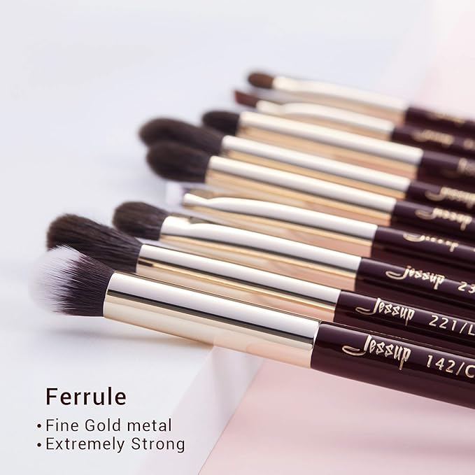 Jessup Professional Eye Makeup Brushes Set Natural-Synthetic 15pcs for Eyeshadow Blending Concealer Eyeliner Eyebrow, Zinfandel T284-Velvo Beauty