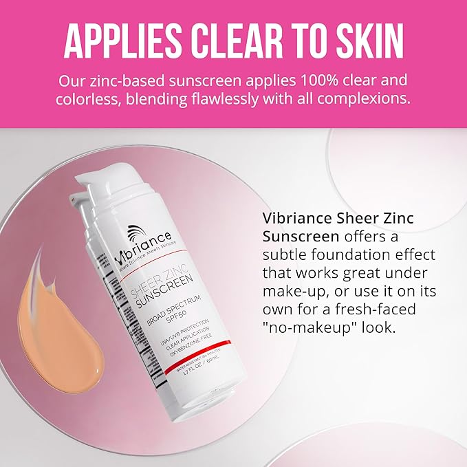 Vibriance Sheer Zinc Sunscreen - Tinted Sunscreen for Face SPF 50, Lightweight Facial Moisturizer with Niacinamide, Hyaluronic Acid - 1.7 fl oz-Velvo Beauty