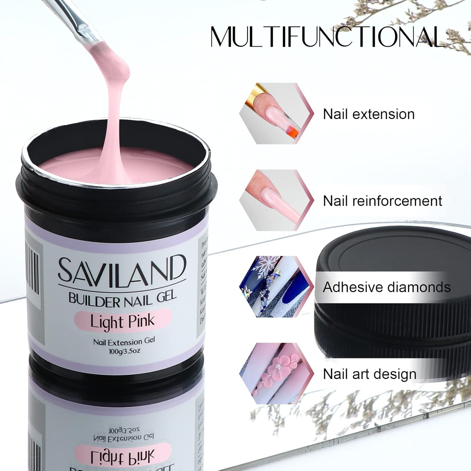 SAVILAND 100 G Builder Nail Gel - 3.5 oz Light Pink Hard Gel for Extension Nail Art Manicure Starter for Professional Nails Salon Home DIY-Velvo Beauty