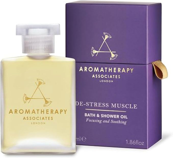 Aromatherapy Associates De-Stress Muscle Bath and Shower Oil, Natural Body Oil for Deep Relaxation and Comfort, Hydrating Body Made with 3 Essential Oils (1.86 oz)-Velvo Beauty