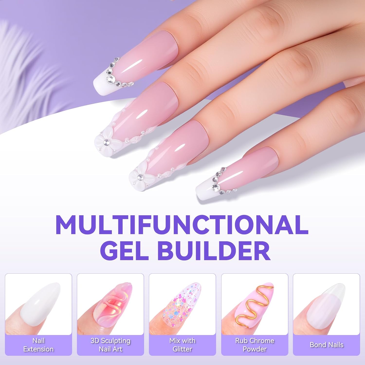 Makartt 3D Gel Nail Art: 4-in-1 Solid Builder Nail Gel White Non-sticky Hands for Extension, 15ML UV Glue for Acrylic Tips, 3D Nails Gels Sculpture Gels for Nails Art Salon Home DIY 2PCS 15ml-Velvo Beauty