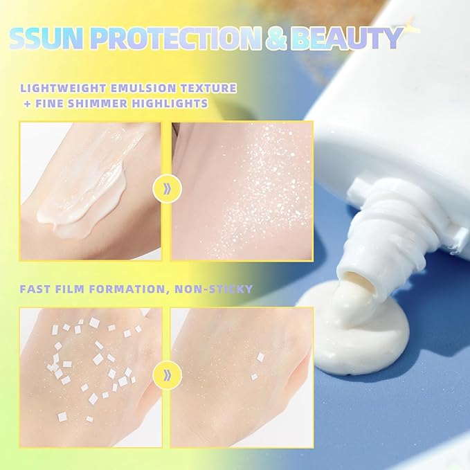 Shimmer Face Primer with Sunscreen, SPF 30, Highlighting Fine Glitter Brightening + Sun Protection, Moisturizing Sunscreen, Natural & Refreshing, Oil-Controlling,Non-Greasy Isolation Primer-Velvo Beauty