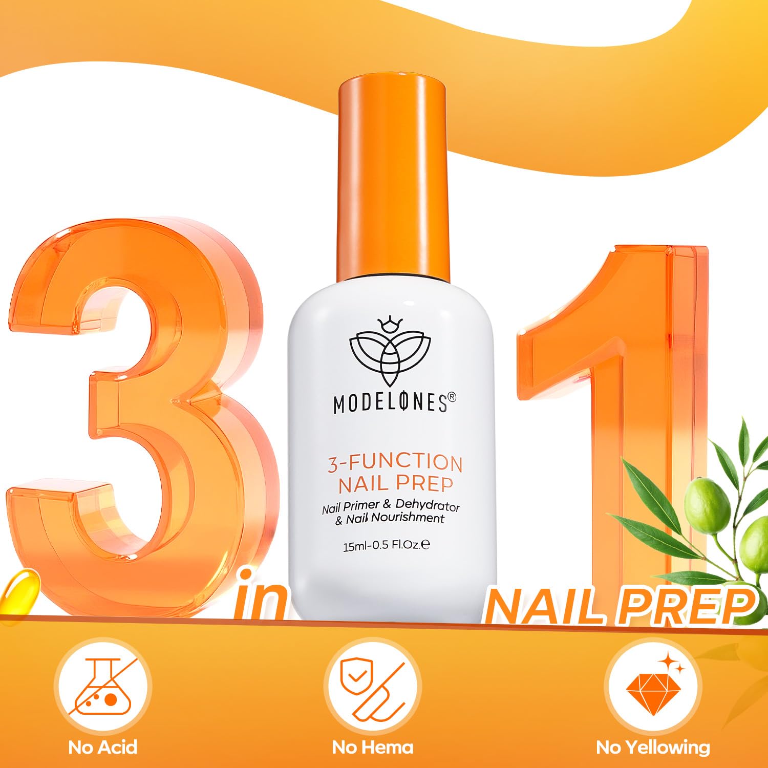 modelones Nail Dehydrator and Primer, 3-in-One HEMA-Free Nourishing Prep for Acrylic & Gel Nails, Manicure Tables Supports Growth-Velvo Beauty