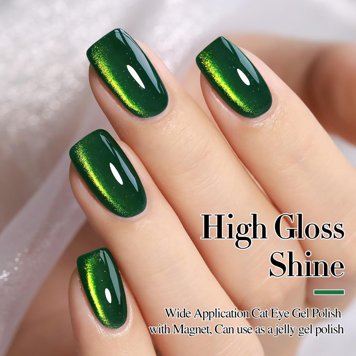 Double Rhythm Cat Eye Gel Polish with Magnet 15ML Holographic Glitter Shimmer Translucent Sheer Color Glass Magnetic Gel Polish Salon DIY at Home (Dark Green-MC1045)-Velvo Beauty
