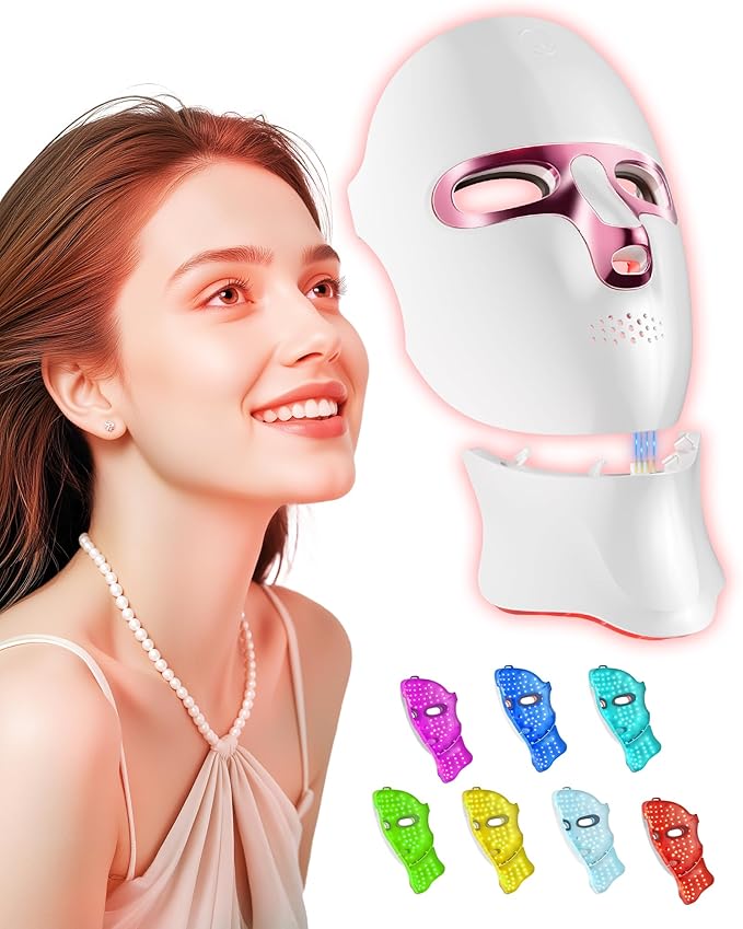 FOLOKE Red Light Therapy Mask for Face & Neck, LED Face Light Therapy,USB C Rechargeable,Infrared Mask for Home Working Travel Yoga-Velvo Beauty